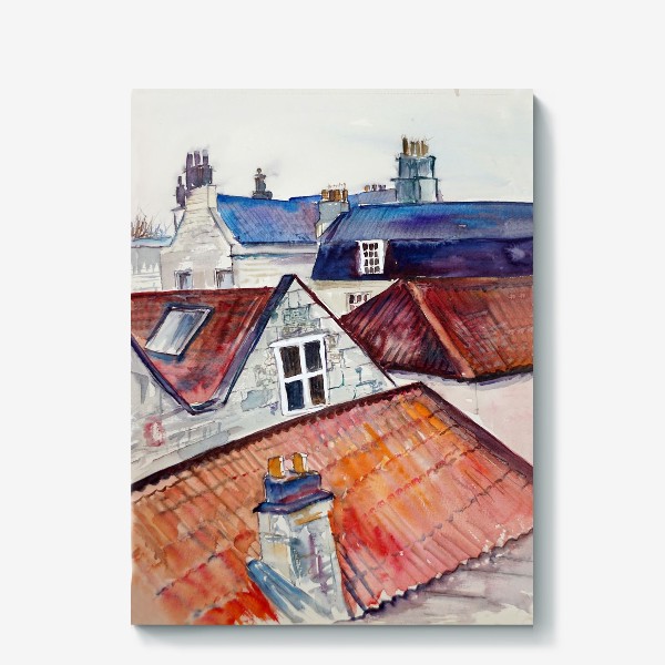 Холст &laquo;Акварельное изображение крыш домов, старая черепица и дымоходы&raquo;