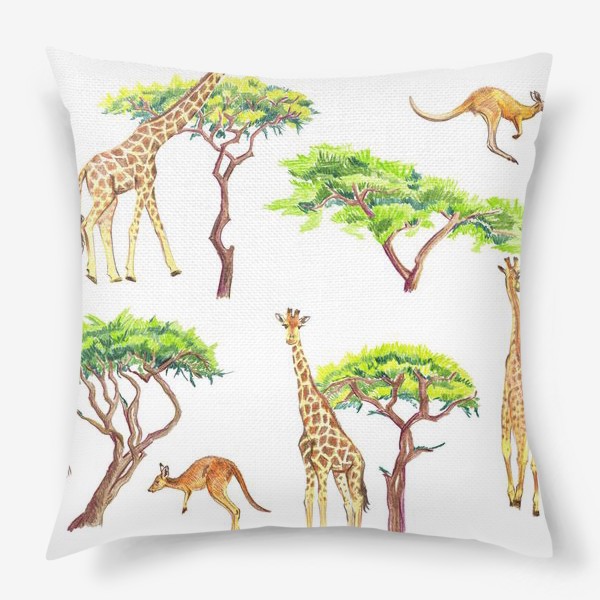 Подушка &laquo;Африканский паттерн с жирафами&raquo;