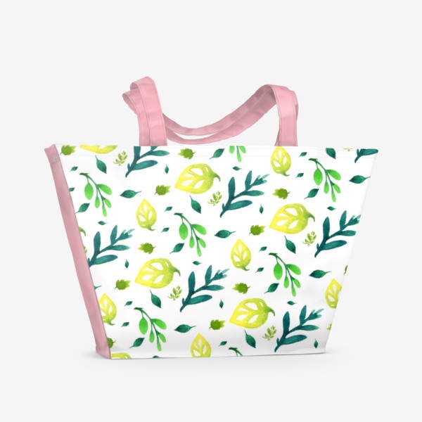 Пляжная сумка «Весенние акварельные листочки паттерн»