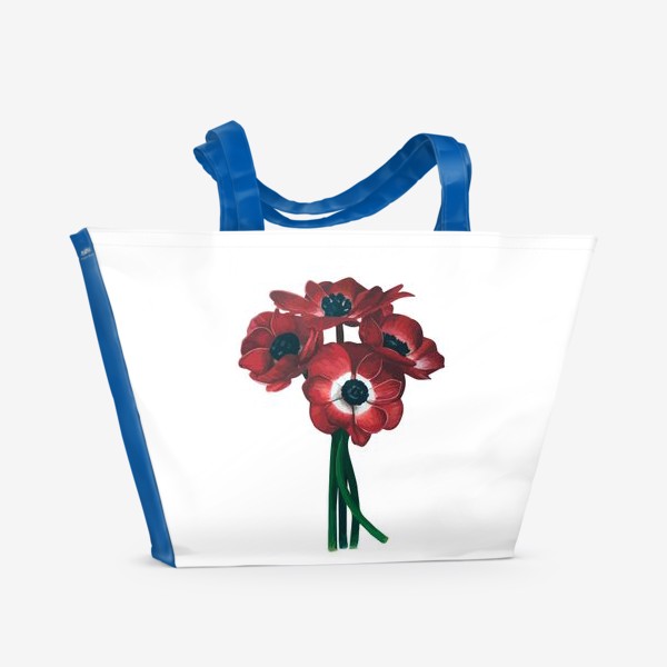 Пляжная сумка «Красные цветы - Анемоны»