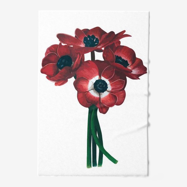 Полотенце «Красные цветы - Анемоны»