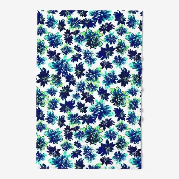 Полотенце «Flowers Цветы паттерн синий зеленый бирюза »