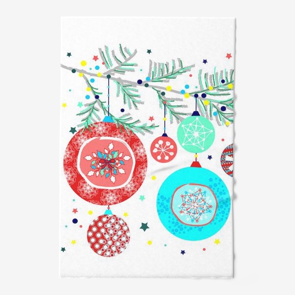 Полотенце «Новый год украшения елка шары иллюстрация конфетти»