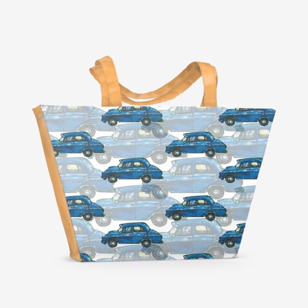 Пляжная сумка «Авто тачки машины синий паттерн »