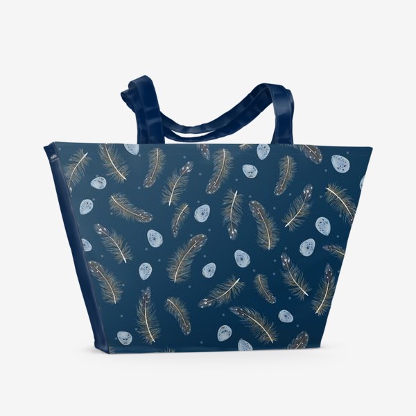Пляжная сумка &laquo;Принт с перышками на синем фоне&raquo;