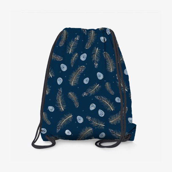 Рюкзак «Принт с перышками на синем фоне»