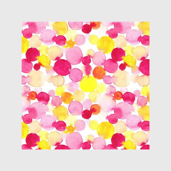 Шторы &laquo;Акварельные круги, летний абстрактный геометрический паттерн в горошек розовый желтый, оранжевый на белом фоне&raquo;