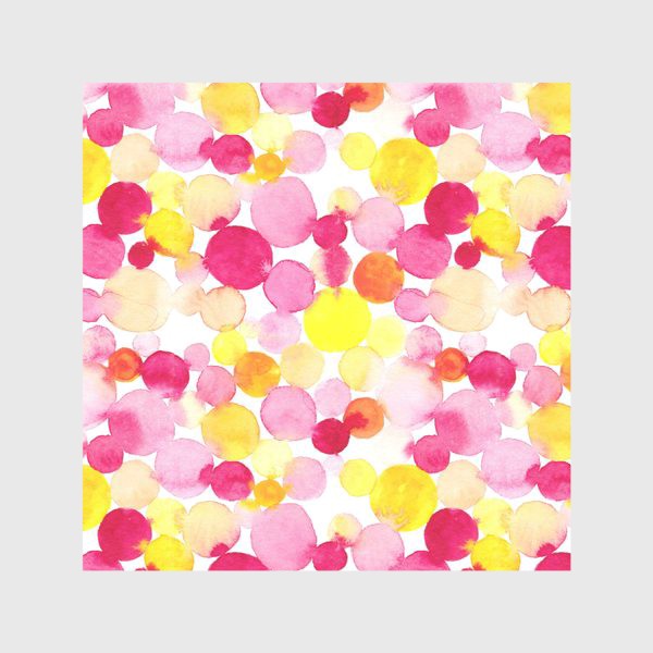 Скатерть &laquo;Акварельные круги, летний абстрактный геометрический паттерн в горошек розовый желтый, оранжевый на белом фоне&raquo;