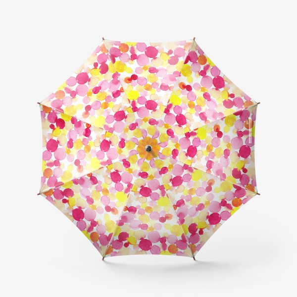 Зонт «Акварельные круги, летний абстрактный геометрический паттерн в горошек розовый желтый, оранжевый на белом фоне»