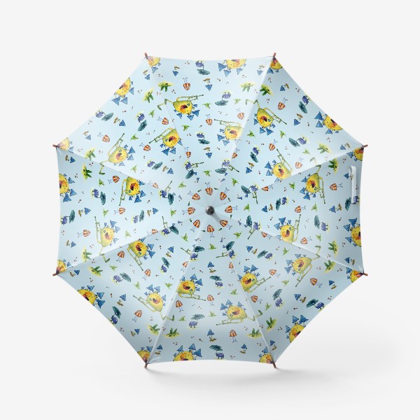 Зонт «Смешные тролли на голубом фоне паттерн»