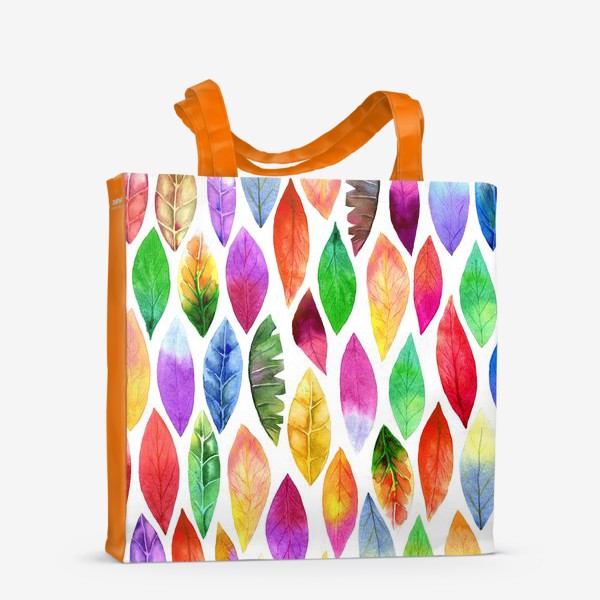 Сумка-шоппер «Акварельные нежные яркие разноцветные листья на белом фоне»