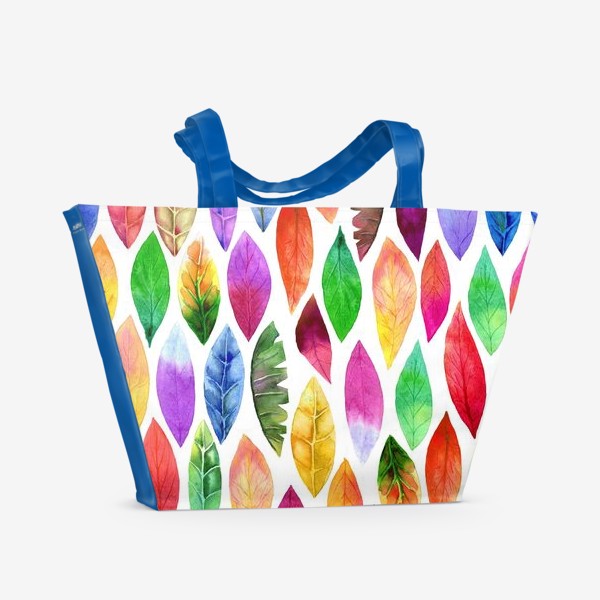 Пляжная сумка «Акварельные нежные яркие разноцветные листья на белом фоне»