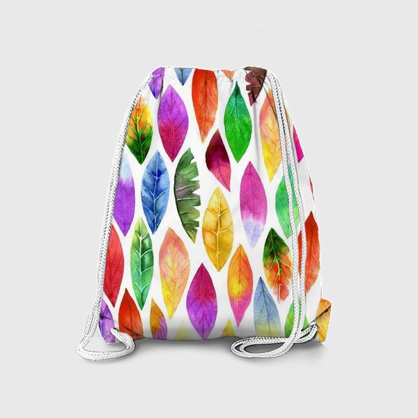 Рюкзак «Акварельные нежные яркие разноцветные листья на белом фоне»