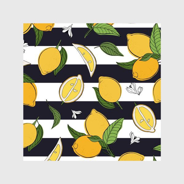 Шторы «Принт с лимонами на полосатом фоне»