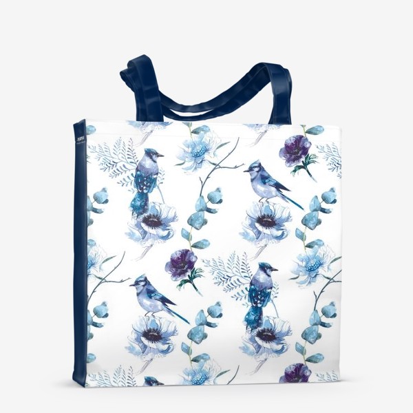 Сумка-шоппер &laquo;Синие цветы и птицы&raquo;