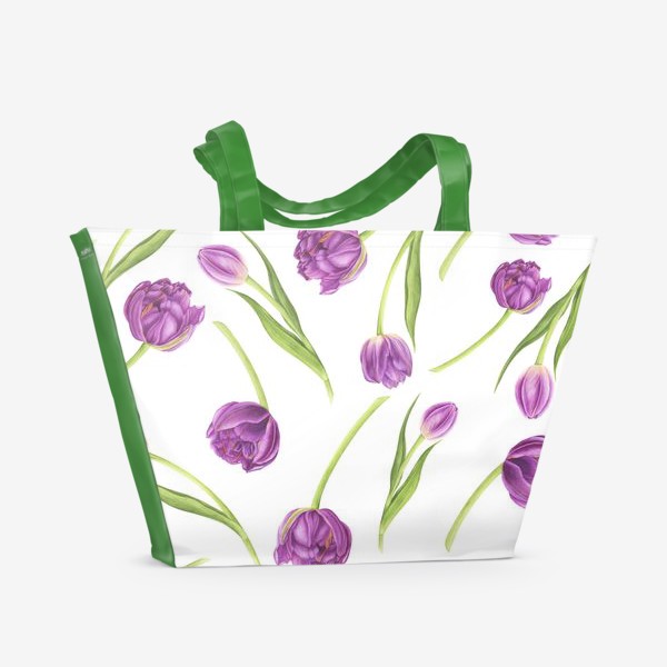 Пляжная сумка «Принт с розовыми тюльпанами»