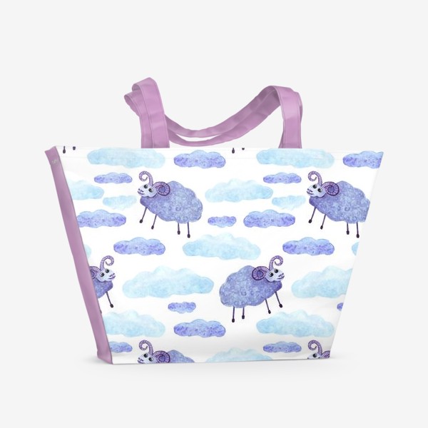 Пляжная сумка «милые барашки в облаках паттерн»