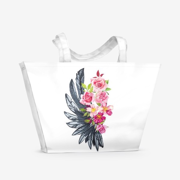 Пляжная сумка «Крыло с розовыми розами»