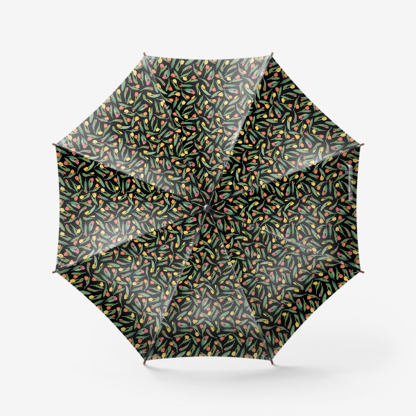 Зонт «Паттерн тюльпаны на чёрном фоне»