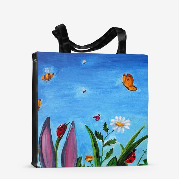 Сумка-шоппер «Бабочки, цветочки, жучки и УШИ на лугу»