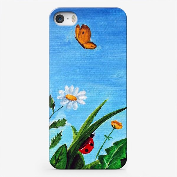 Чехол iPhone &laquo;Бабочки, цветочки, жучки и УШИ на лугу&raquo;