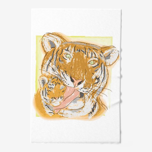 Полотенце «Утренние умывашки. Мама тигрица и тигренок»