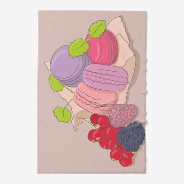 Полотенце «макаруны с ягодами на сиреневом фоне»