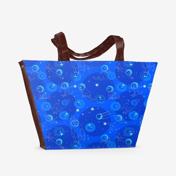 Пляжная сумка «Белка и стрелка в синем космосе»