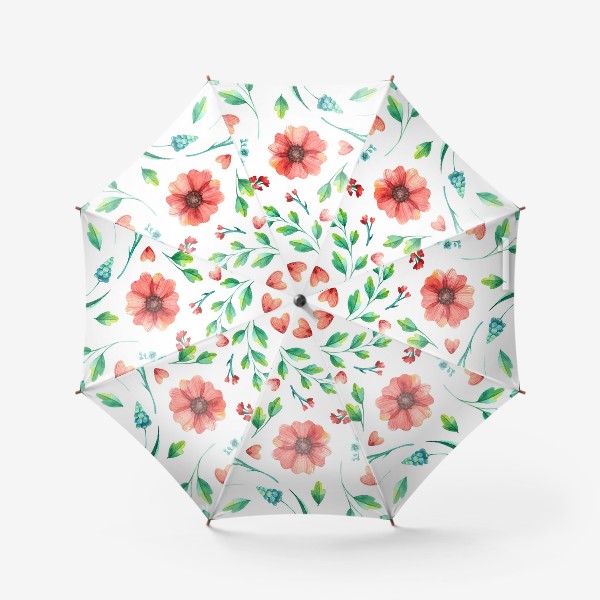 Зонт «Акварельные весенние цветы на белом фоне»