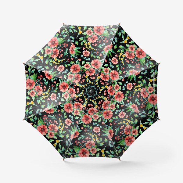 Зонт &laquo;Акварельные весенние цветы на черном фоне&raquo;
