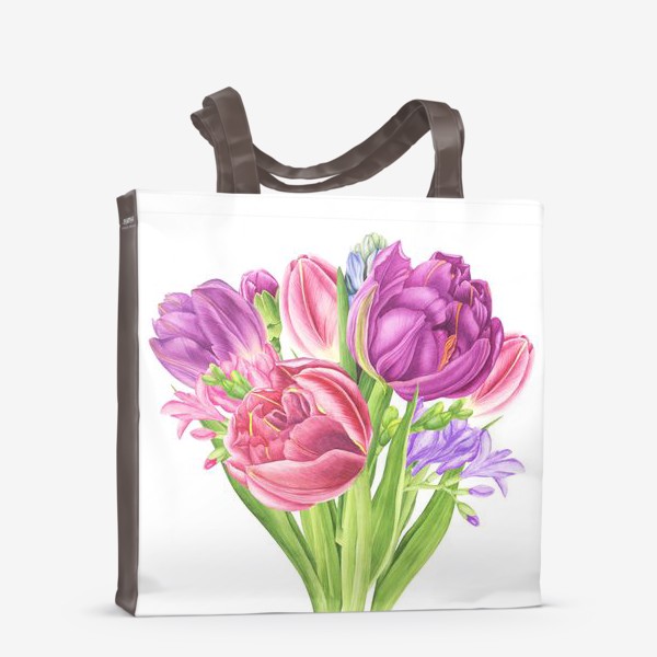 Сумка-шоппер «Букет весенних цветов: тюльпаны, гиацинты и фрезия»