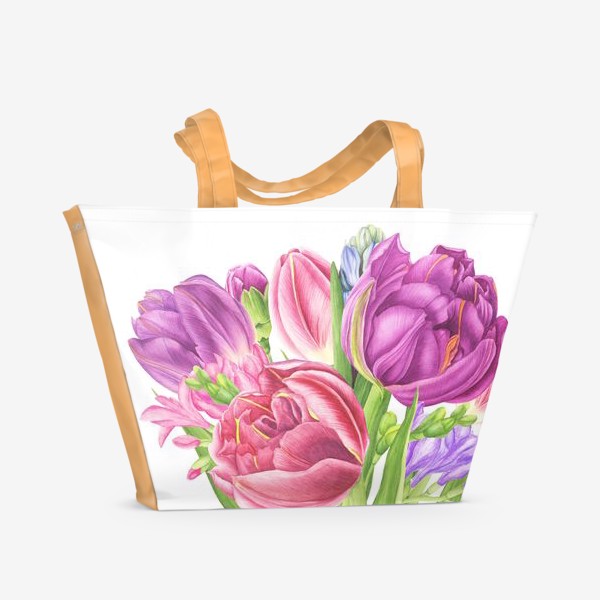 Пляжная сумка &laquo;Букет весенних цветов: тюльпаны, гиацинты и фрезия&raquo;