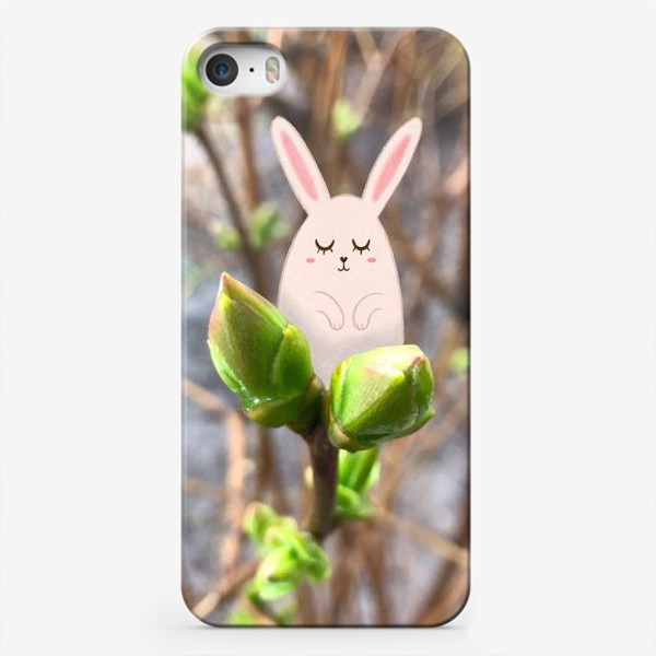 Чехол iPhone «Малыш-зайчик и весенние листочки»