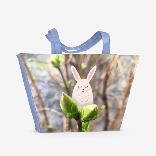 Пляжная сумка «Малыш-зайчик и весенние листочки»