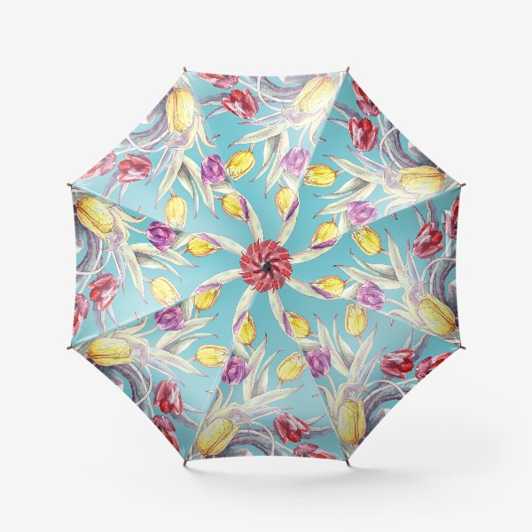 Зонт «Тюльпановый паттерн на бирюзовом фоне»