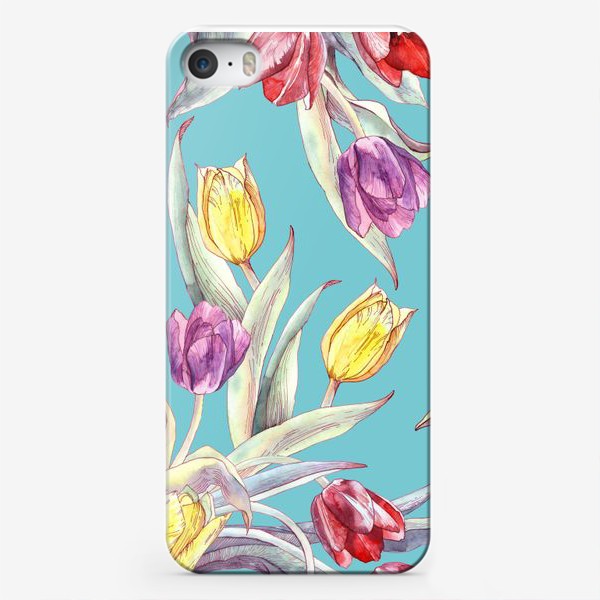 Чехол iPhone «Тюльпановый паттерн на бирюзовом фоне»