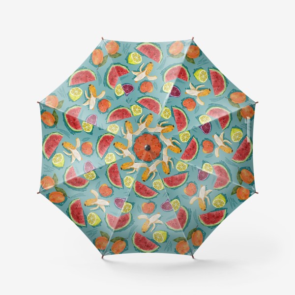 Зонт «Фруктовый паттерн на бирюзовом фоне.»