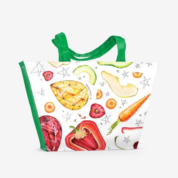 Пляжная сумка «Фрукты, овощи и камни веган»