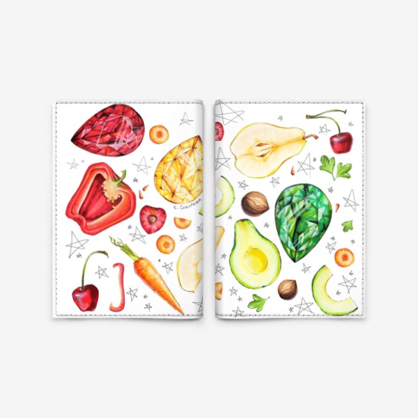 Обложка для паспорта «Фрукты, овощи и камни веган»