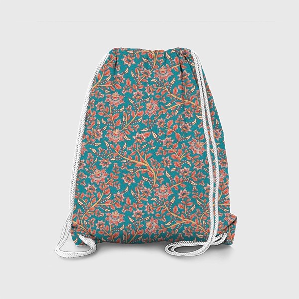 Рюкзак «Бесшовный декоративный паттерн с цветами на бирюзовом фоне. »