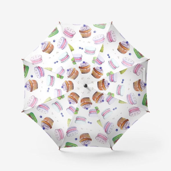 Зонт «цветные макаруны и черничный капкейк»
