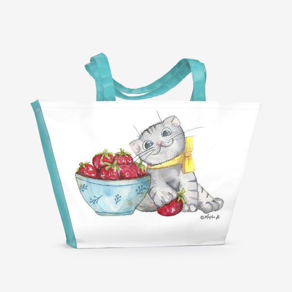 Пляжная сумка «Котенок с ягодами»