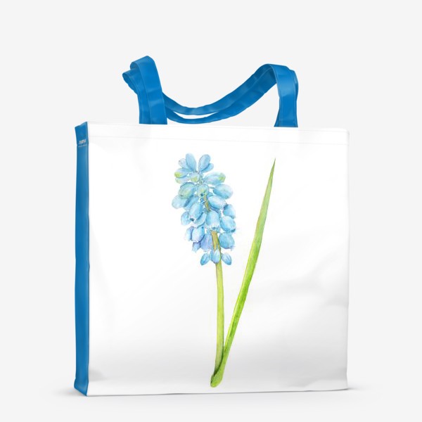 Сумка-шоппер &laquo;Ботаническая акварельная иллюстрация, весенний голубой цветок, мускари (мышиный гиацинт)&raquo;