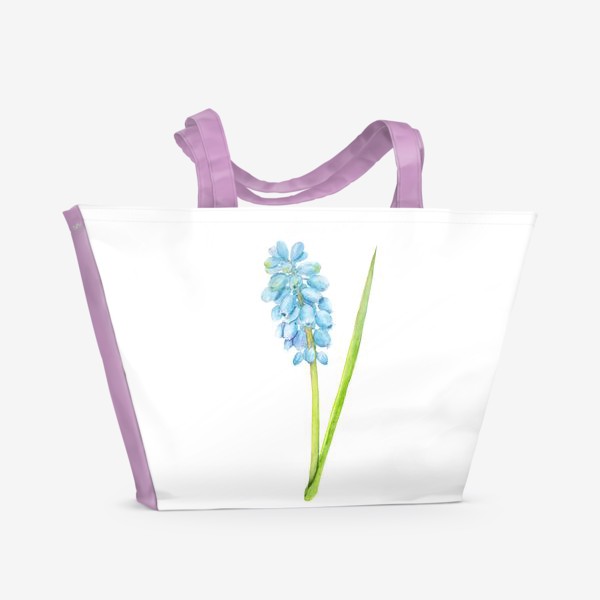 Пляжная сумка «Ботаническая акварельная иллюстрация, весенний голубой цветок, мускари (мышиный гиацинт)»