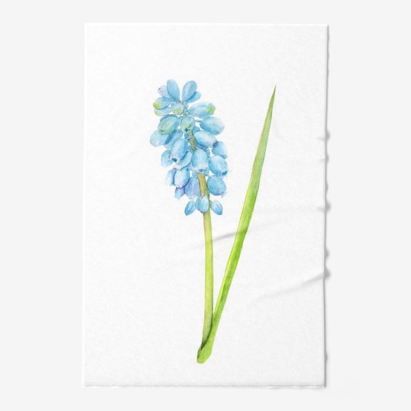Полотенце &laquo;Ботаническая акварельная иллюстрация, весенний голубой цветок, мускари (мышиный гиацинт)&raquo;
