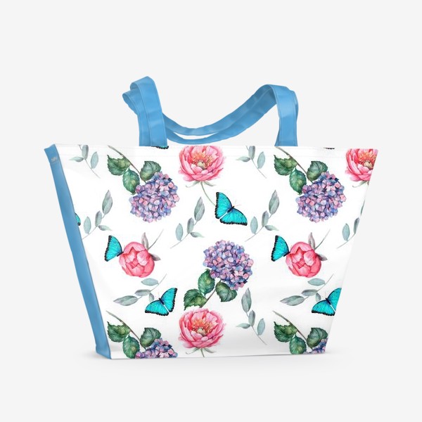 Пляжная сумка «Весенняя. Гортензия/ Пионы/Бабочки»