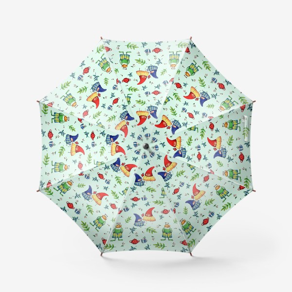 Зонт «Гномики на мятном фоне паттерн»