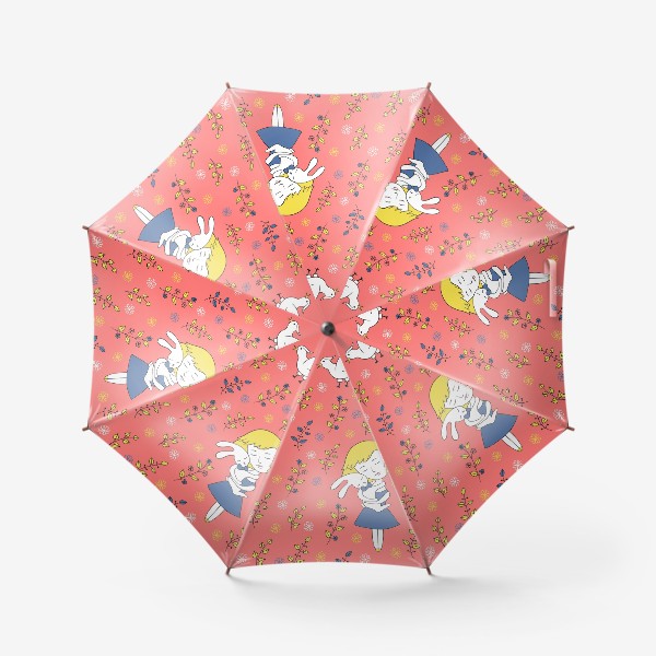 Зонт «Девочка и кролик на коралловом фоне»