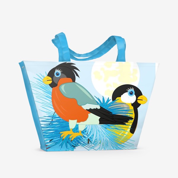 Пляжная сумка «Птицы на ветке рябины зимой»