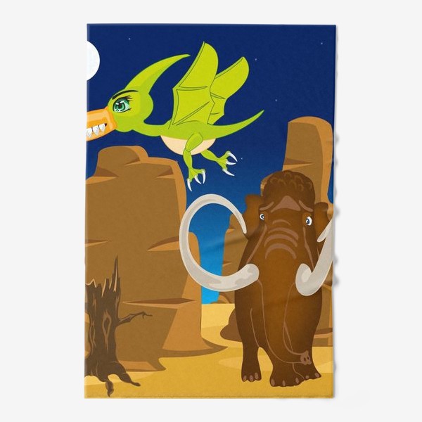 Полотенце «Доисторические животные мамонт и летающий ящер на природе»